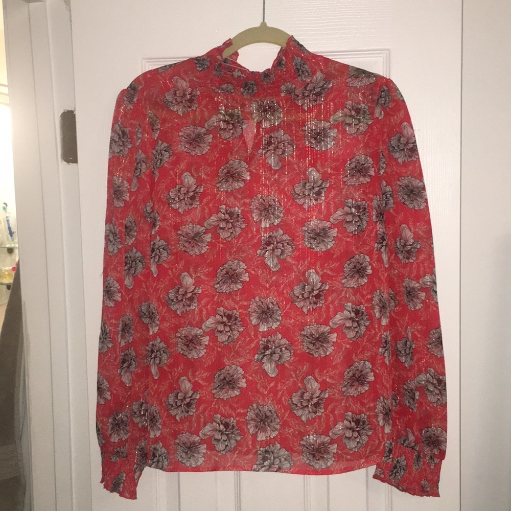 Mock neck shear floral top